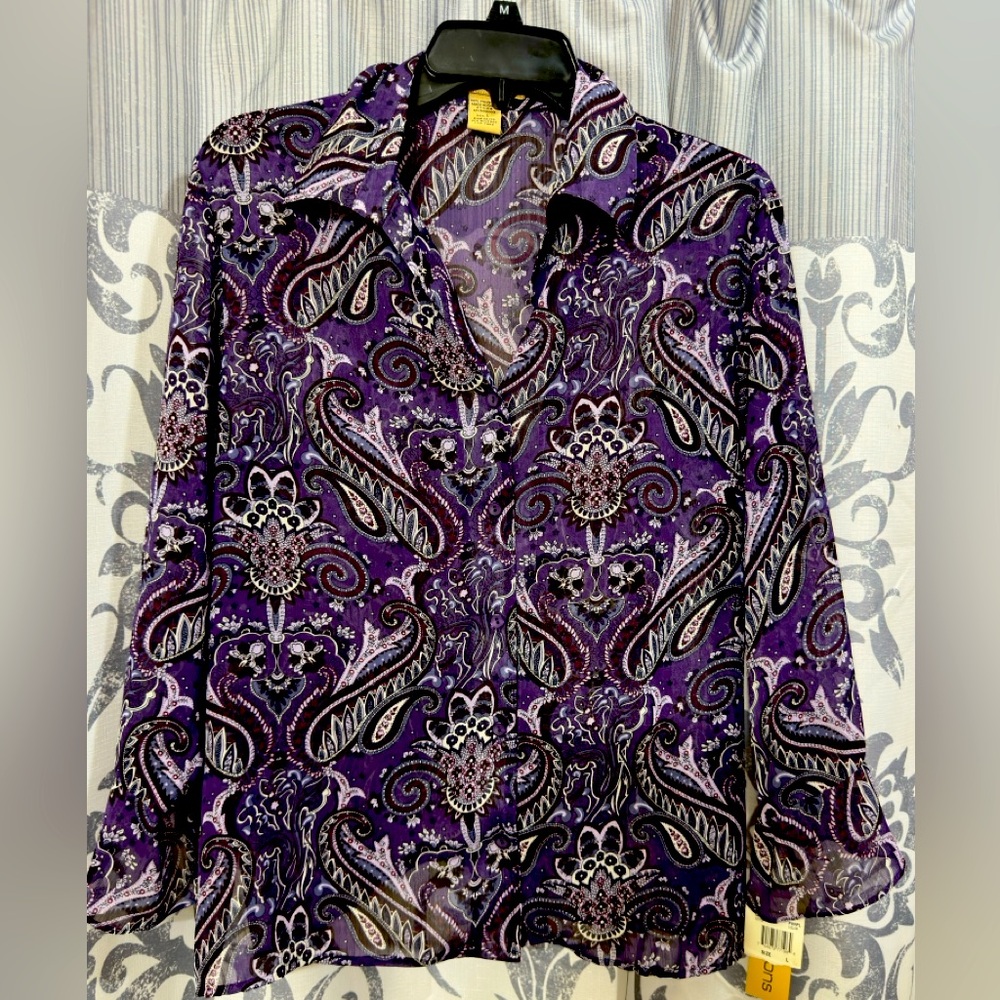NWT Notations‎ Purple Paisley Women's Top Size L